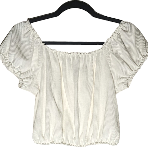 Peasant Style Flirty Crop Top with Frilly Elastic Details - Picture 1 of 5